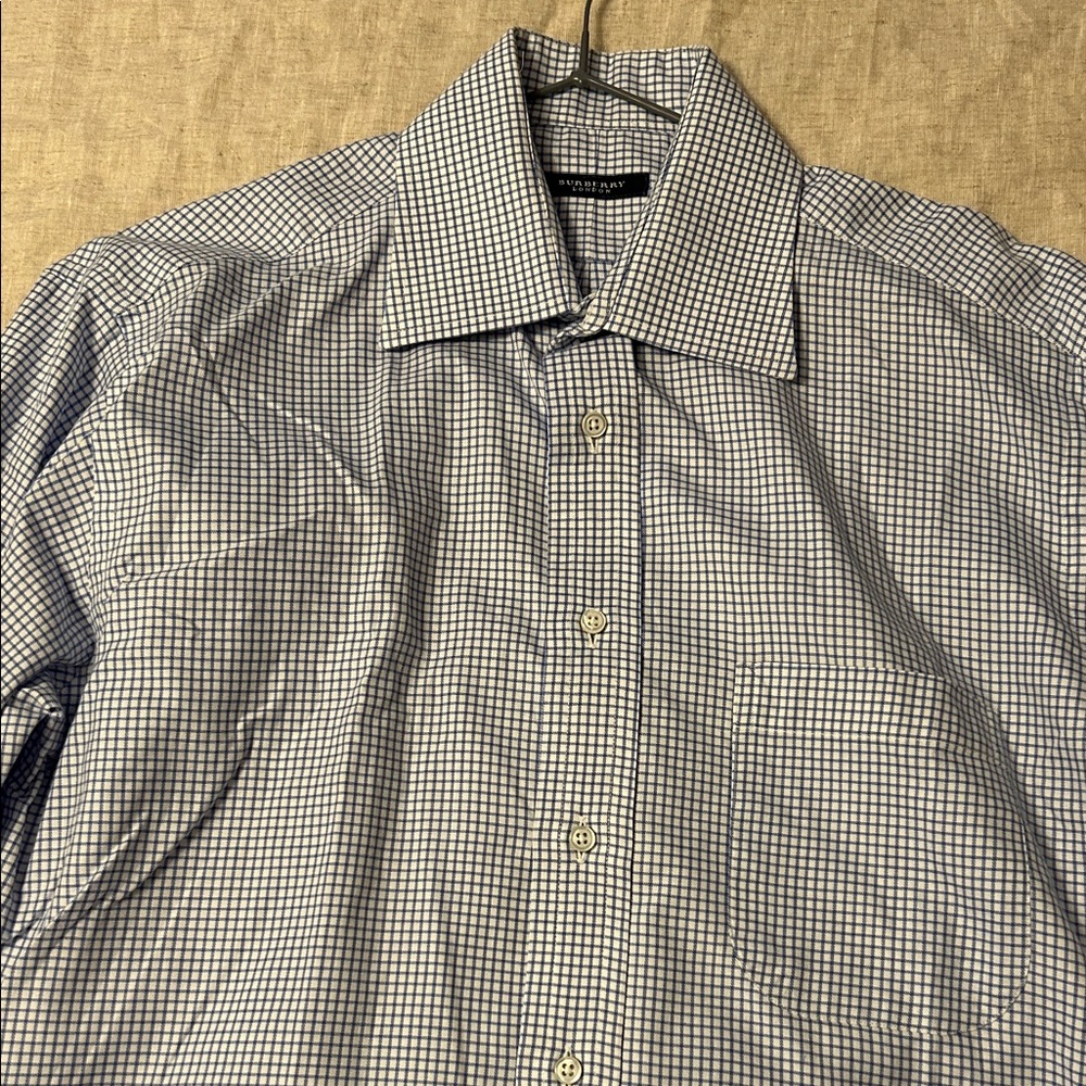 Burberry Navy and White Check Dress Shirt NWOT